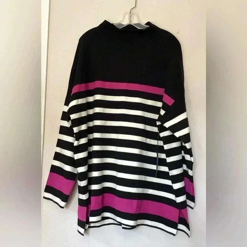 NWT Jones New York Mock Neck Striped Tunic Sweater Black White Pink Size 2X